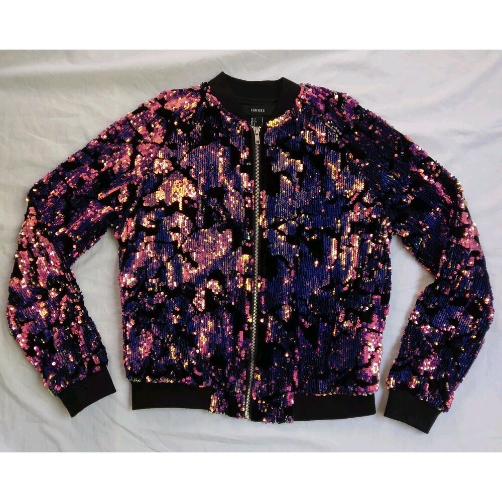 Forever 21 Sequin Velour Jacket Full Zip Y2K Club Party Women's Size S